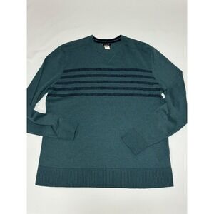 Smartwool Sweater Men L Teal Green Merino Wool Striped Crew Neck Long Sleeve